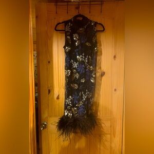 Insane Banjul sheer glamour dress with feathers!